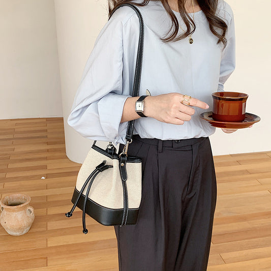 Creative Simple Fashion Canvas Stitching Portable Shoulder Bags