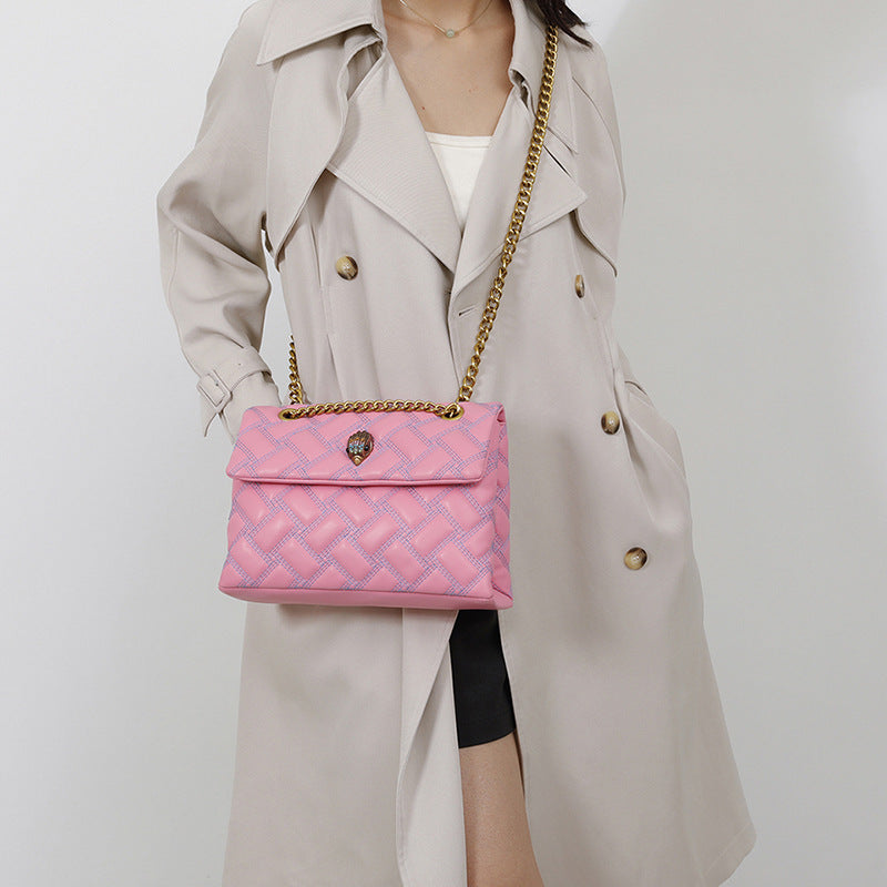 Women's Eagle Head Design Diamond Plaid Chain Bags