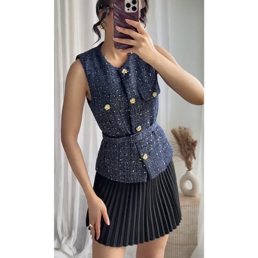 Women's With Belt Sequin Decorative Texture Tops