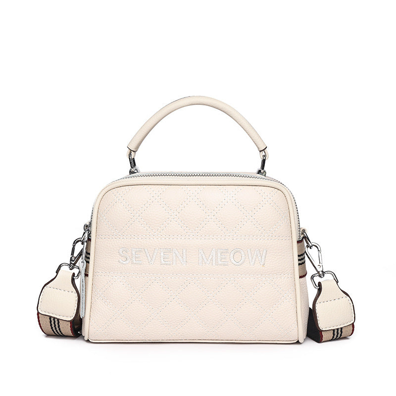 Women's Leather Diamond Embroidery Thread Fashionable Top Shoulder Bags