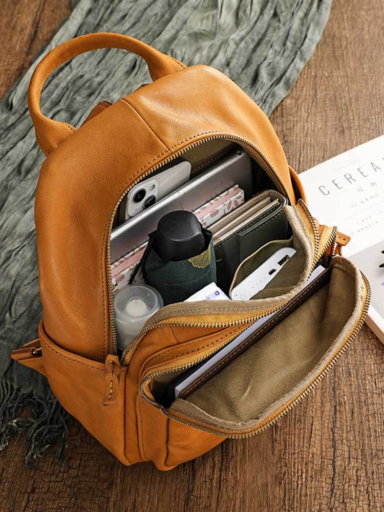 Vegetable Tanning Leather Waxing First Layer Water Dyed Retro Backpacks