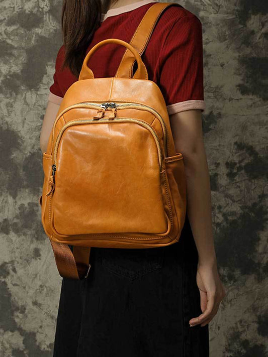Vegetable Tanning Leather Waxing First Layer Water Dyed Retro Backpacks