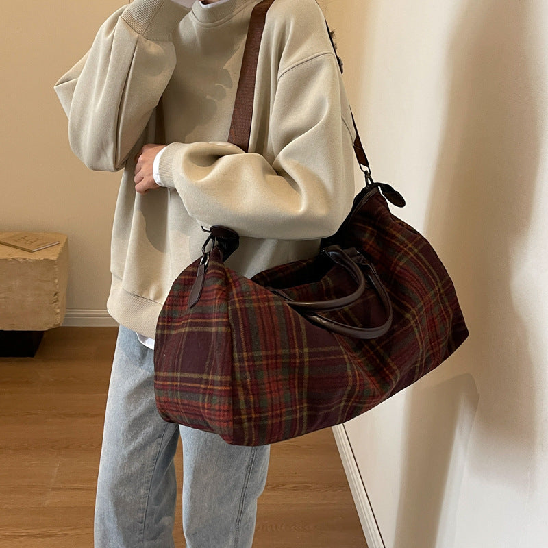 Women's Capacity Oversized Retro Plaid Fitness Short Travel Bags