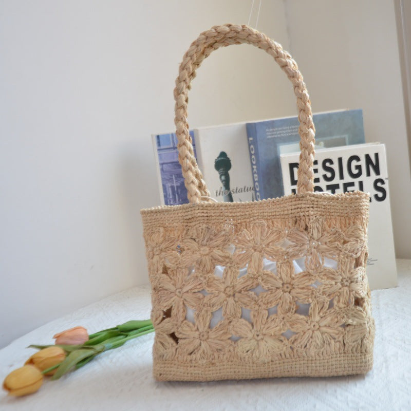 Women's Hand-woven Flower Cutout Raffia Straw Seaside Handbags