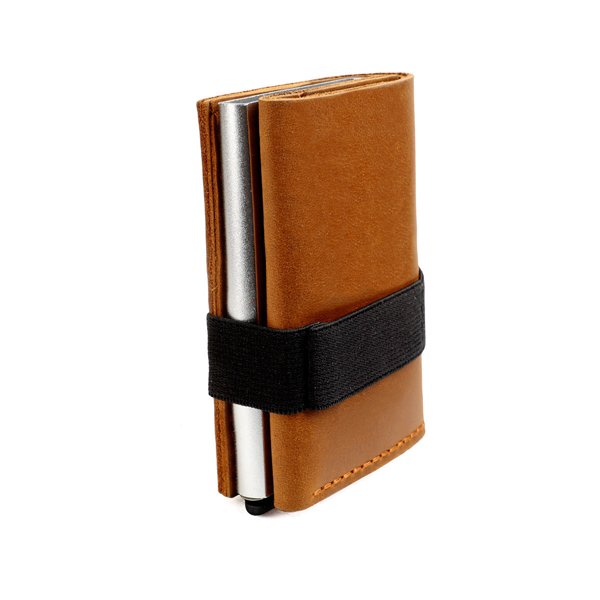 Box Elastic Band Cowhide Swiping Genuine Card Holder