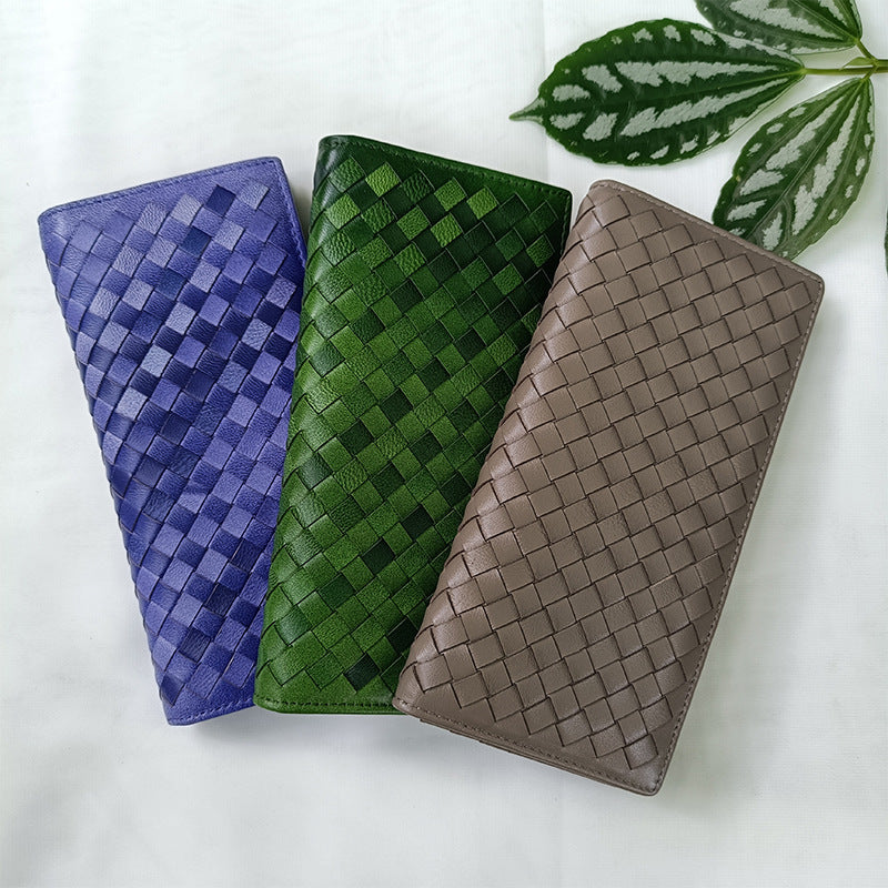 Women's & Men's & Leather Hand-woven Long Sheepskin Lightweight Men's Wallets