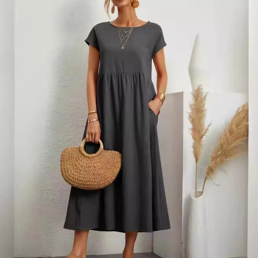 Color Sleeveless Loose Cotton Linen Pocket Dresses