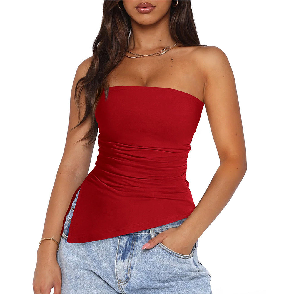 Summer Hot Fold Split Irregular Tube Tops