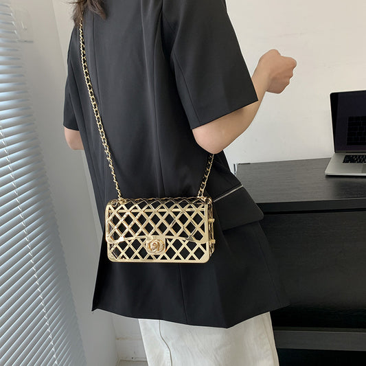 Women's Slightly Luxury Metal Glossy Hollow Chain Shoulder Bags