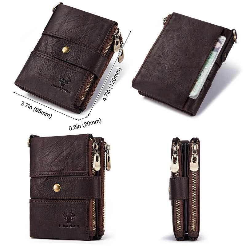 Swiping Genuine Leather Multifunctional Zipper Vintage Men's Wallets
