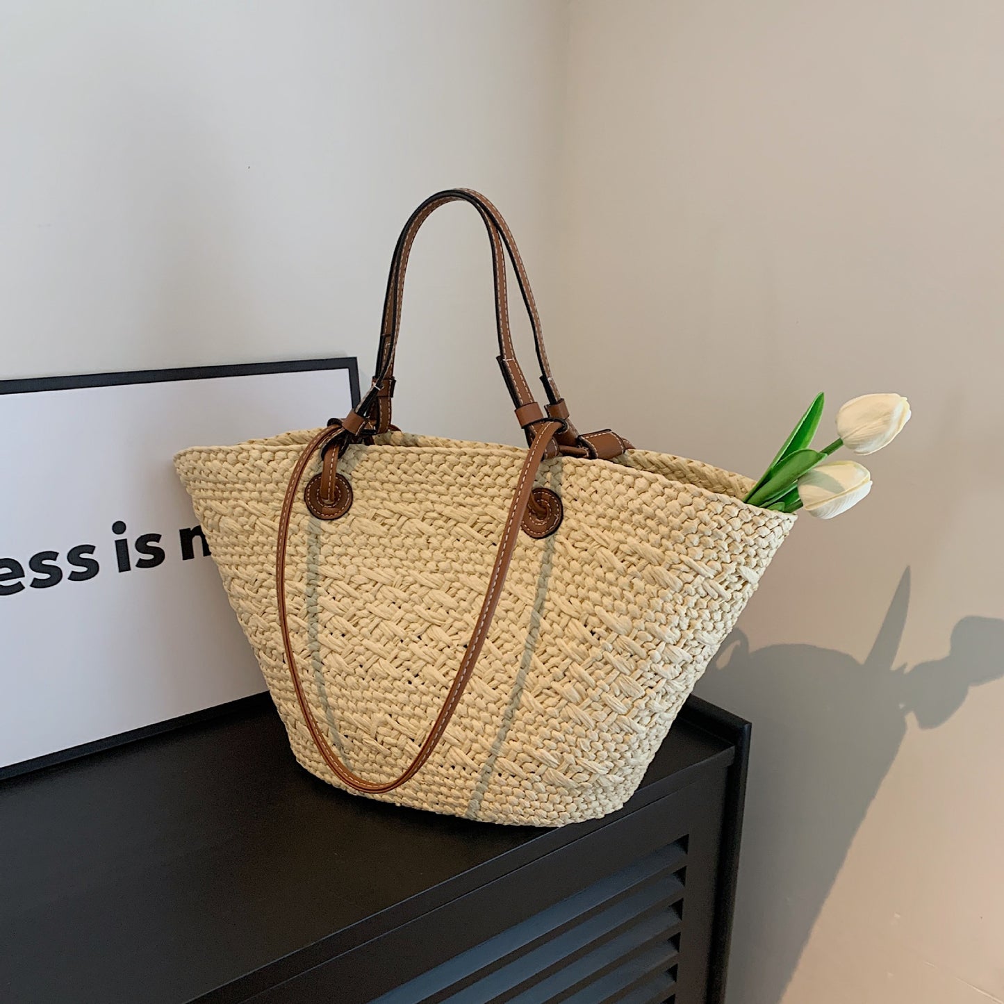 Women's Straw Summer Seaside Beach Portable Large Shoulder Bags