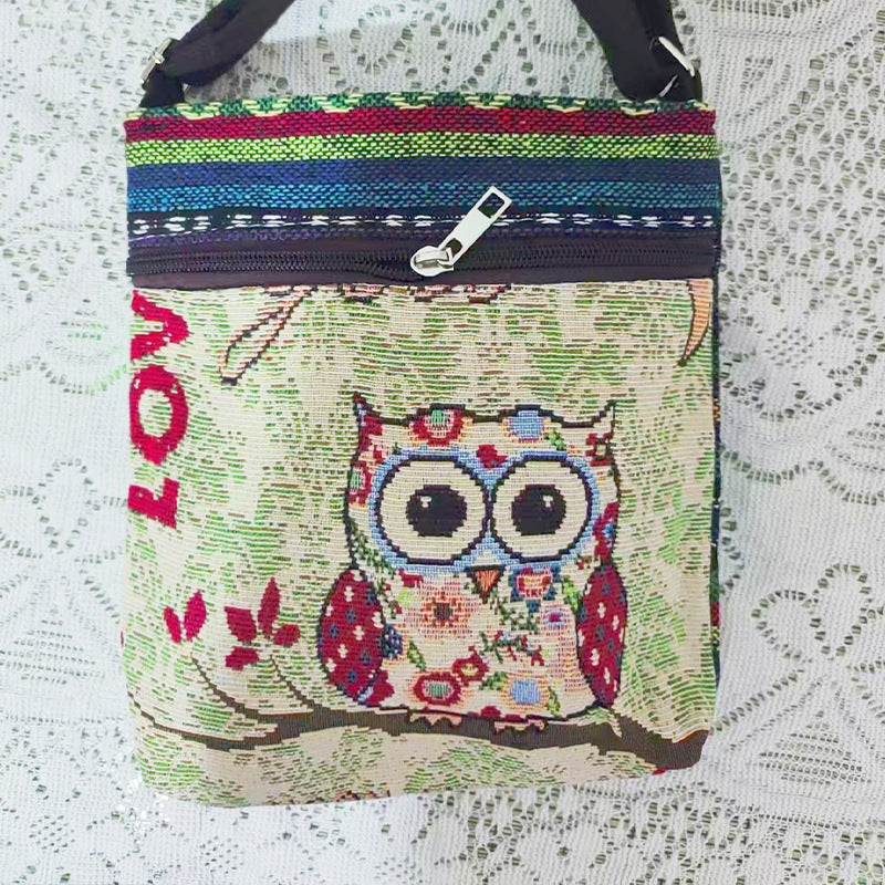 Women's Elephant Owl Shopping Canvas Trendy Women's Messenger Bag