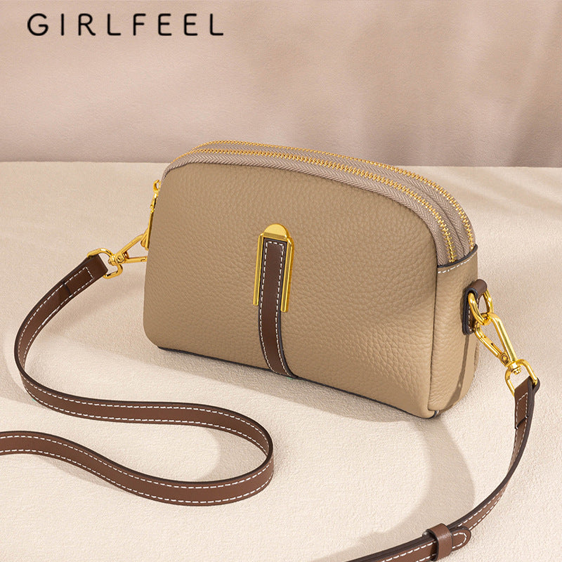 Women's Genuine Leather Contrast Color Top Layer Crossbody Bags