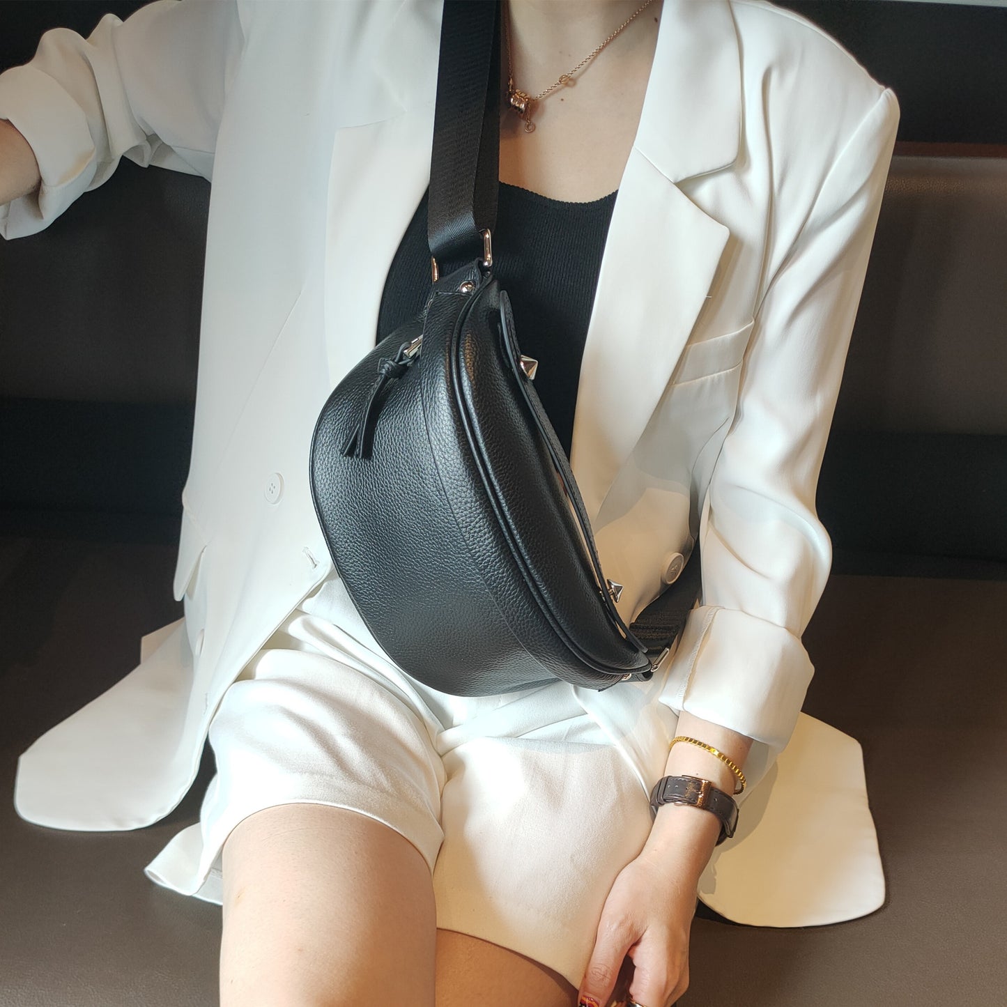 Women's Simple First Layer Cowhide Soft Disco Waist Packs