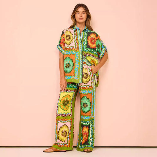 Women's Fashion Printed Elastic Waist With Pocket Suits