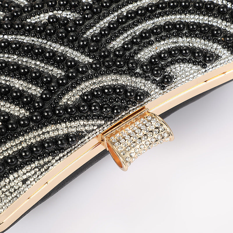 Dinner Fan Pearl Black White Female Evening Bags