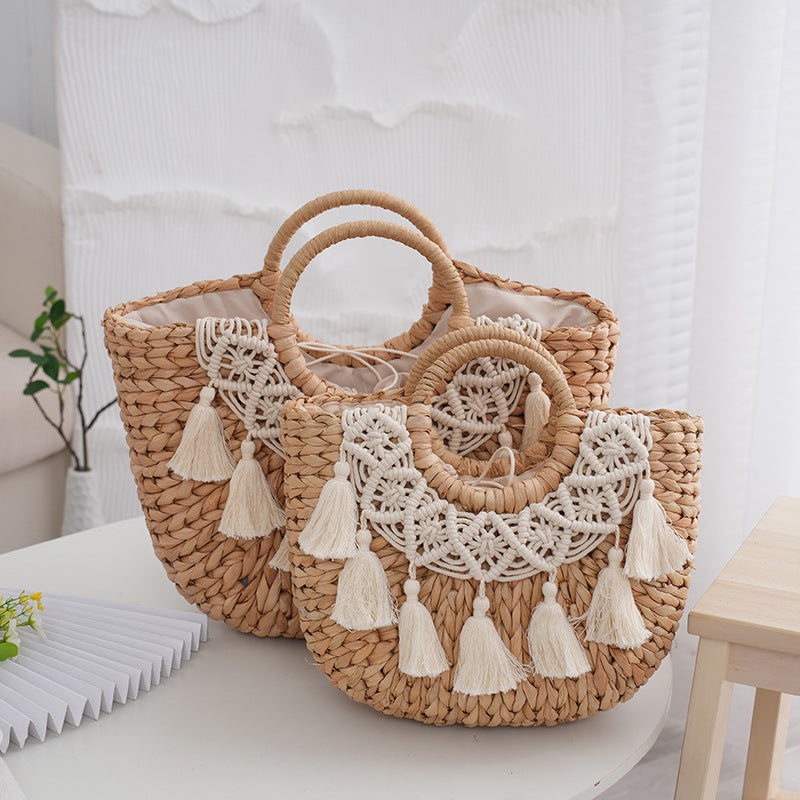 Simple Nordic Style Straw Semicircle Versatile Handbags