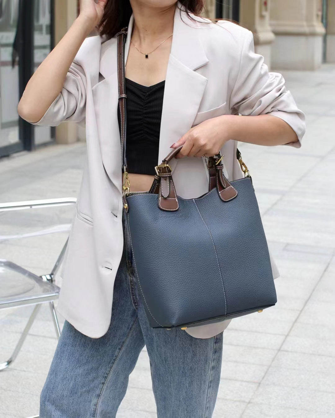 Women's Cowhide Large Capacity Combination Hand Carrying Cross Shoulder Bags