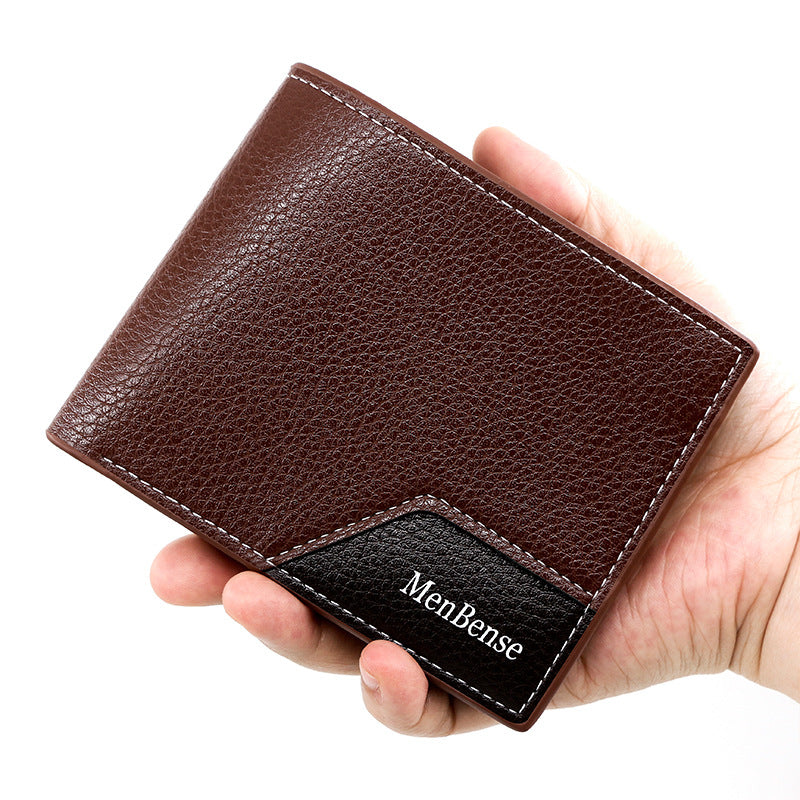 Men's Korean Style Short Lychee Pattern Stitching Large Capacity Men's Wallet