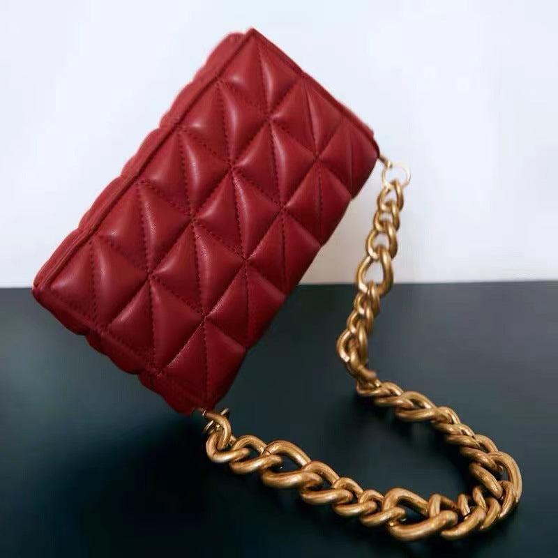 Check Thick Chain Quilted Rice Word Crossbody Bags