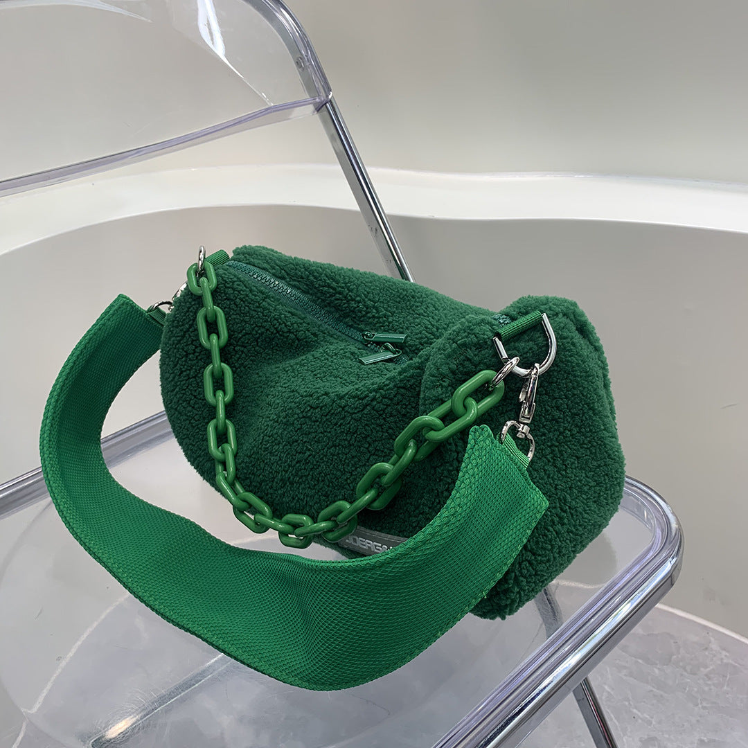 Women's Ge Plush Acrylic Chain Wide Strap Shoulder Bags