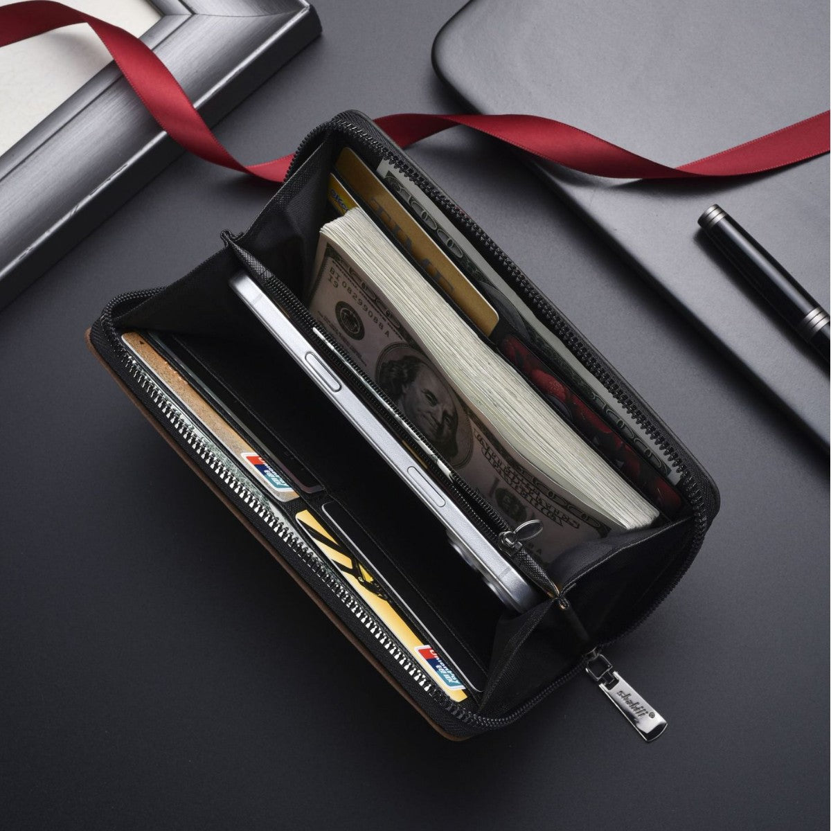 Men's Long Zipper Multiple Slots Large Capacity Mobile Men's Wallet