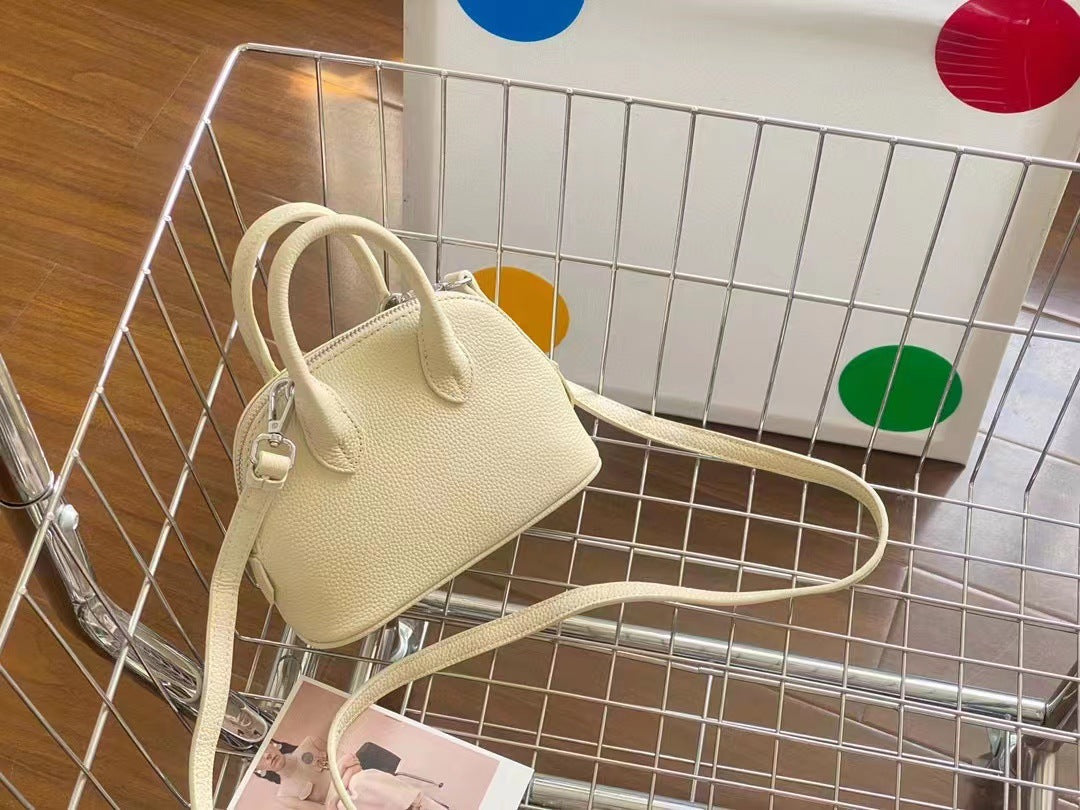 Layer Cowhide Shell Simple Fashion Bowling Mini Handbags
