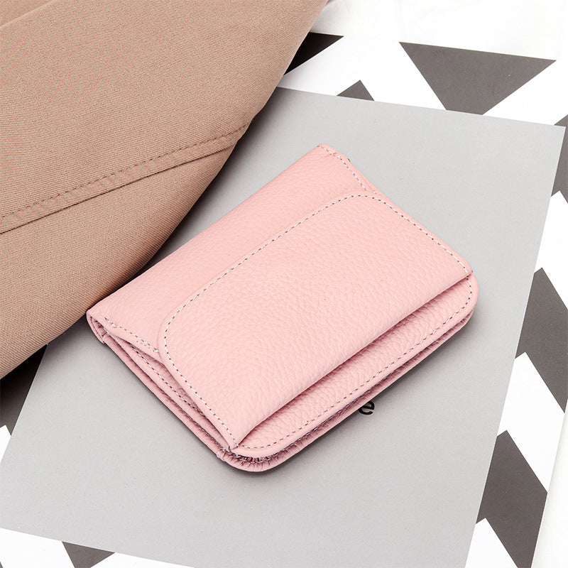 Women's Full Leather Simple Folding Genuine Ladies Wallet