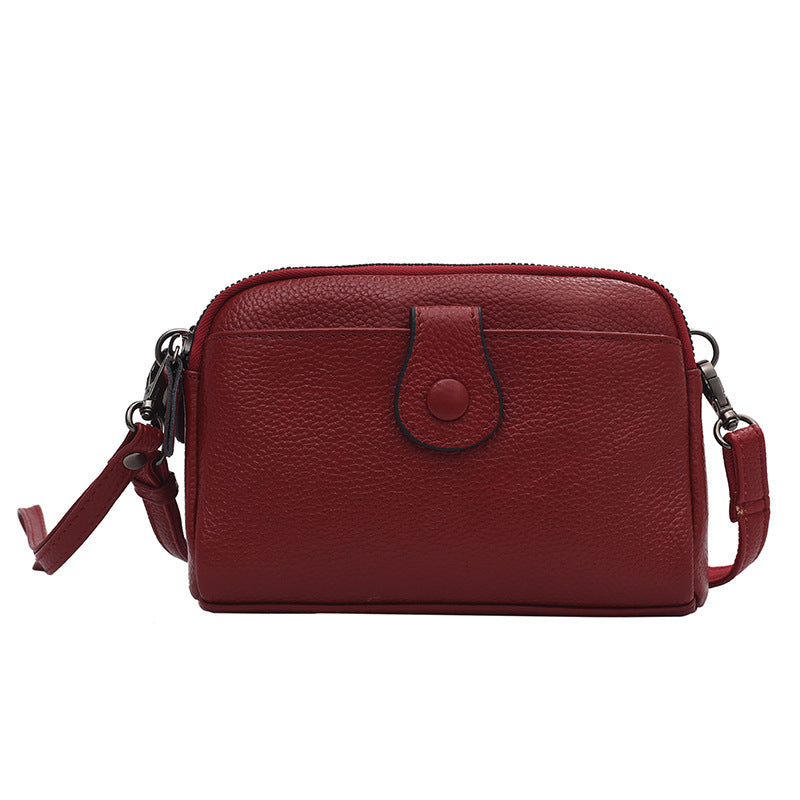Women's Top Layer Cattlehide Leather Fashion Double Zipper Clutch Leisure Women's Shoulder Bag