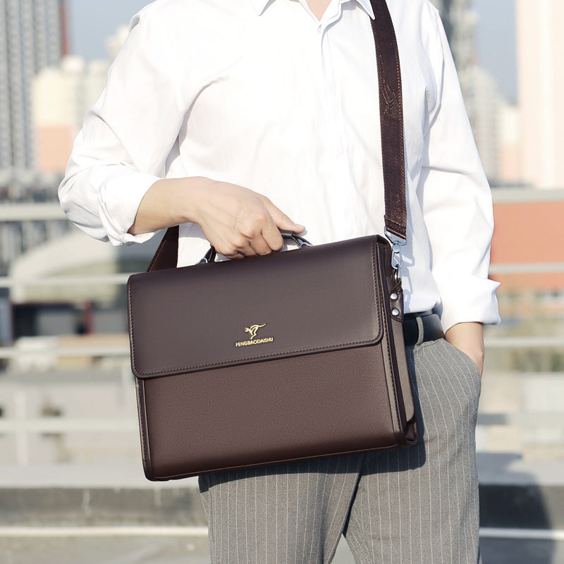 Men's Business Horizontal Large Capacity Leather Shaping Conference Work Handbags