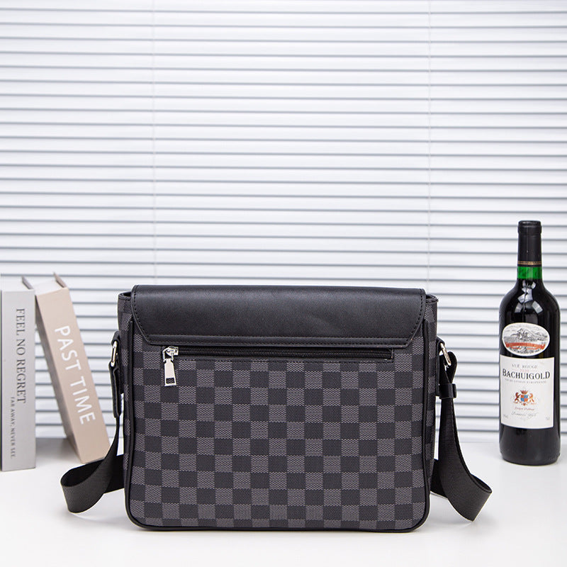 Men's Fashion Plaid Korean Leather Personality Stylish Men's Messenger Bags