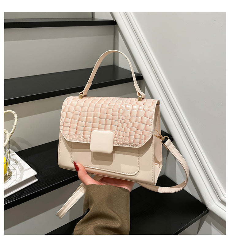 Women's Fashion Trendy Large Capacity Simple Stitching Texture Portable Small Square Bags