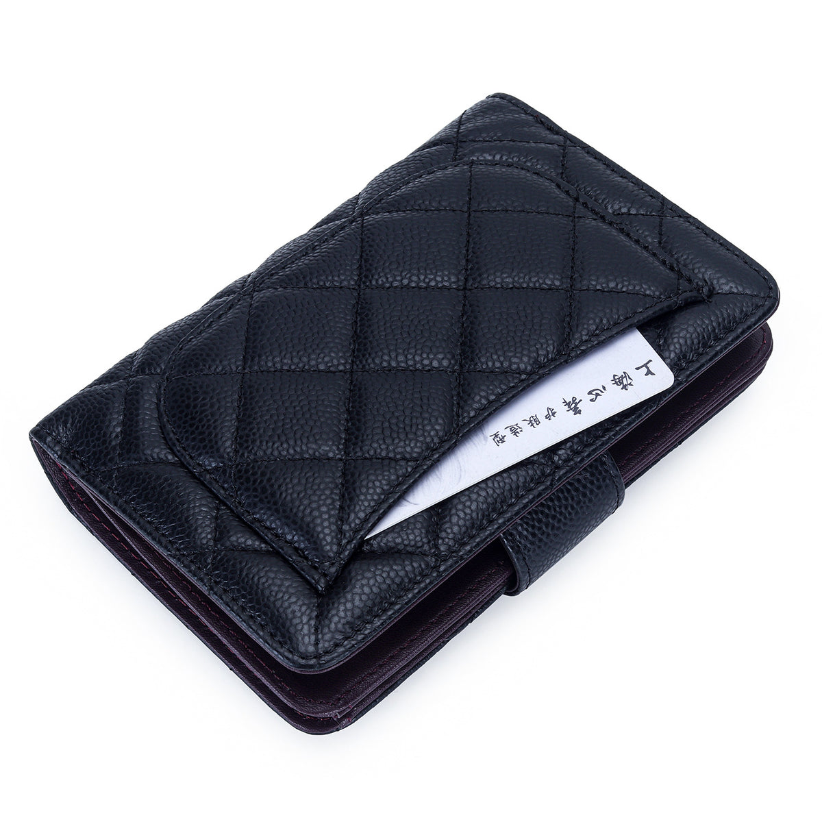 Women's Short Folding First Layer Cowhide Caviar Classic Style Multiple Ladies Wallet