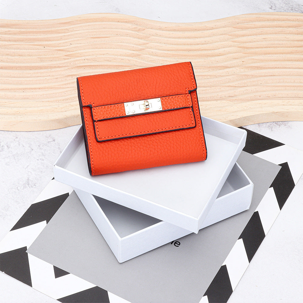 Women's Cowhide Short Fashion Folding Genuine Leather Ladies Wallet
