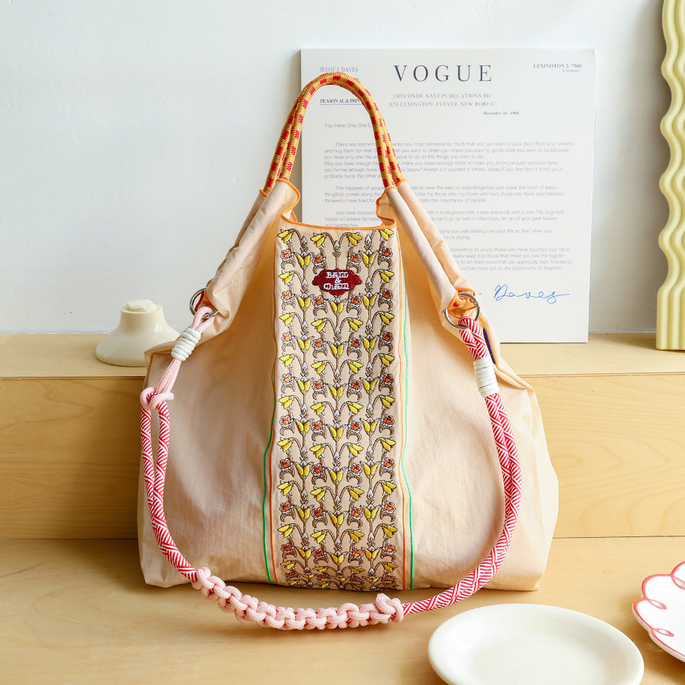 Thousand Needle Environmental Protection Waterproof Nylon Embroidery Fashion Large Capacity Women's Handbag