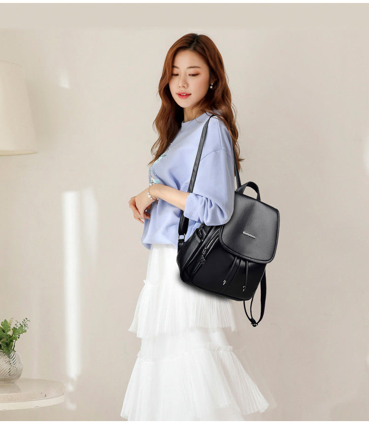 Women's Durable Korean Fashion Soft Leather Backpacks