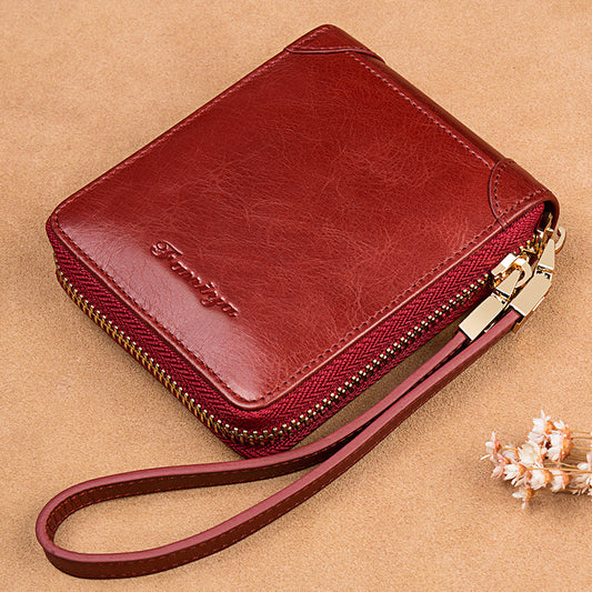 Women's Ya Short Leather Zipper One Billfold Coin Purses