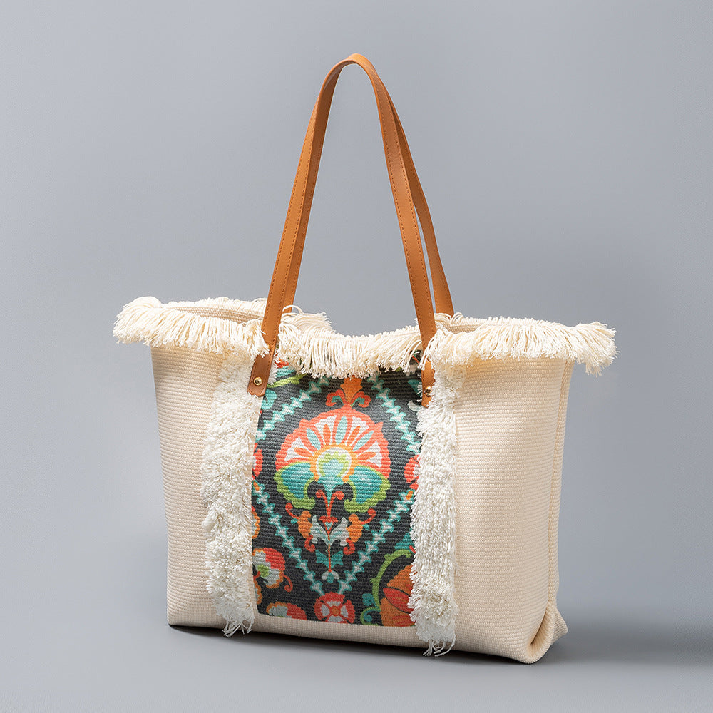 Women's Ethnic Style Tassel Canvas Large Capacity Seaside Women's Handbag