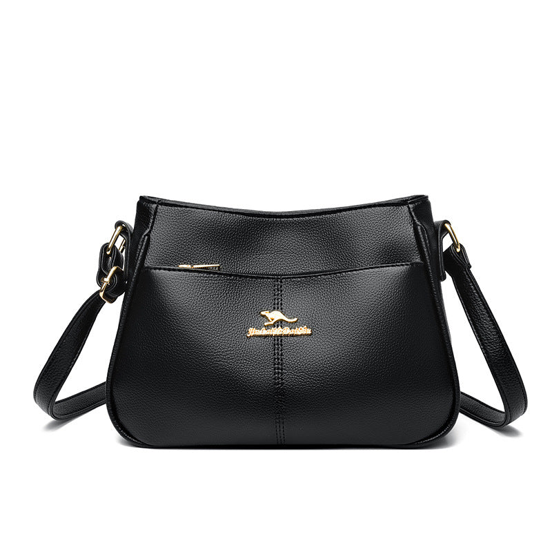 Women's Live Soft Leather Mother Simple Solid Color Large Women's Messenger Bag