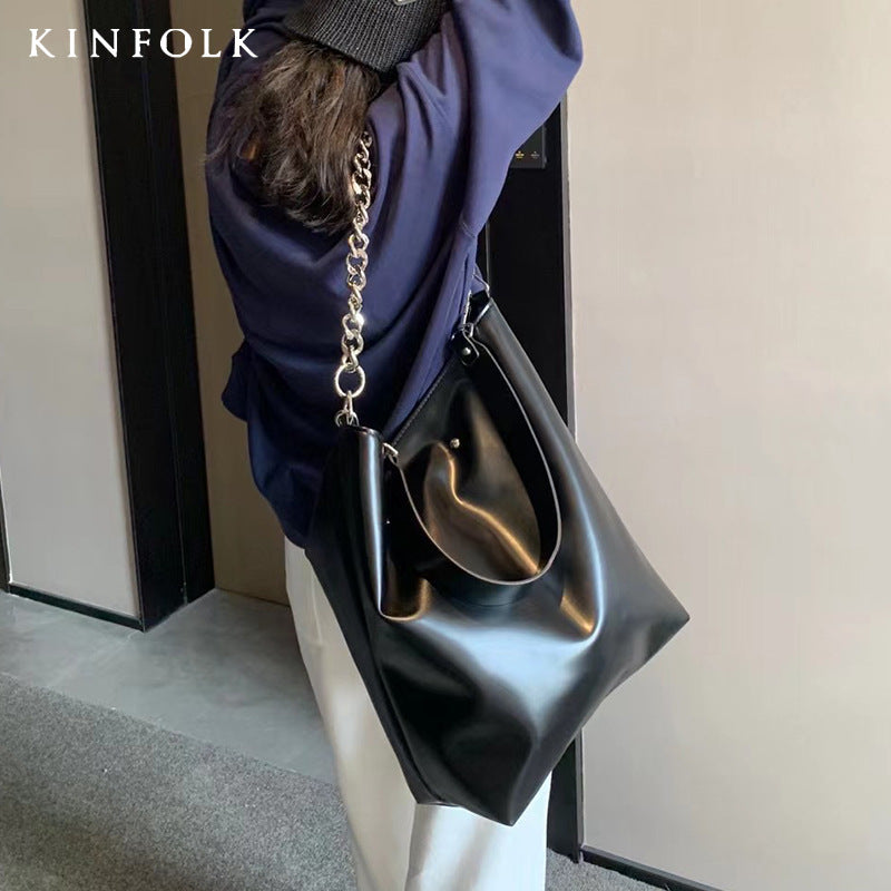 Versatile Women's Large Capacity Big Black Women's Shoulder Bag