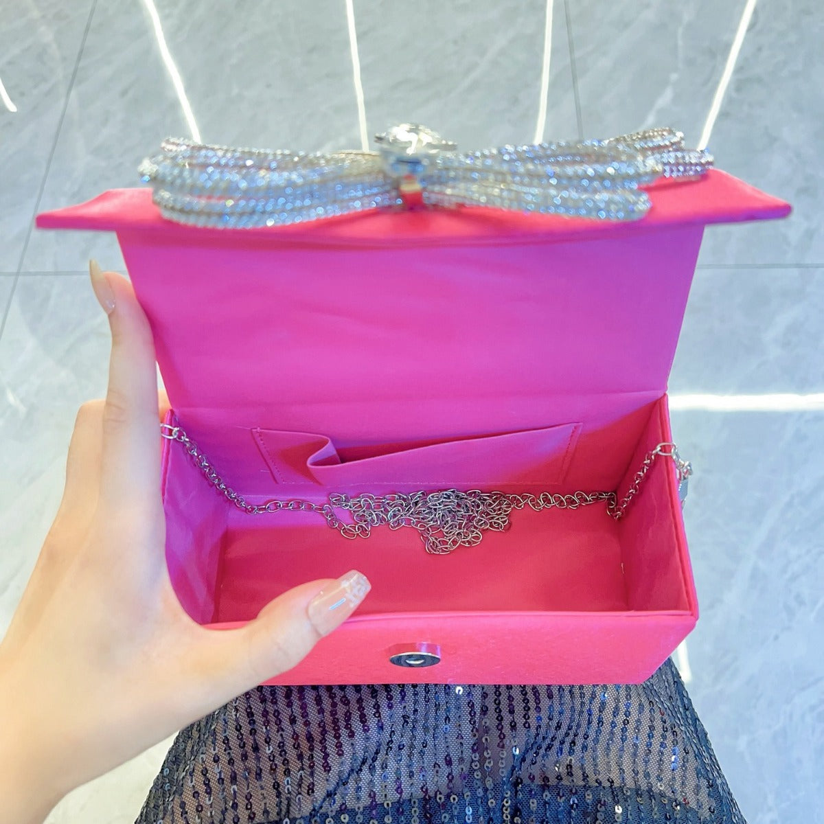 French Glossy Silk Box Bow Dinner Handbags