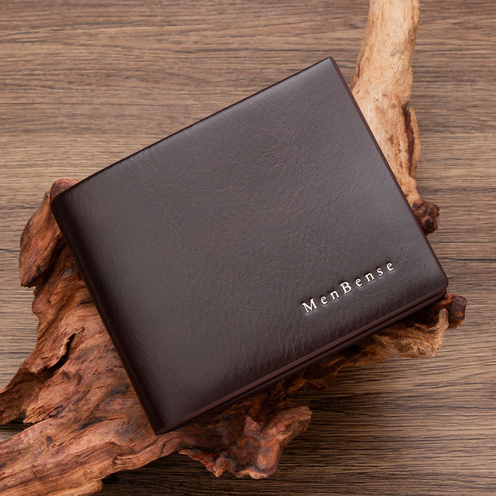 Men's Authentic Leather Tactile Feel Horizontal Business Short Hinge Men's Wallet