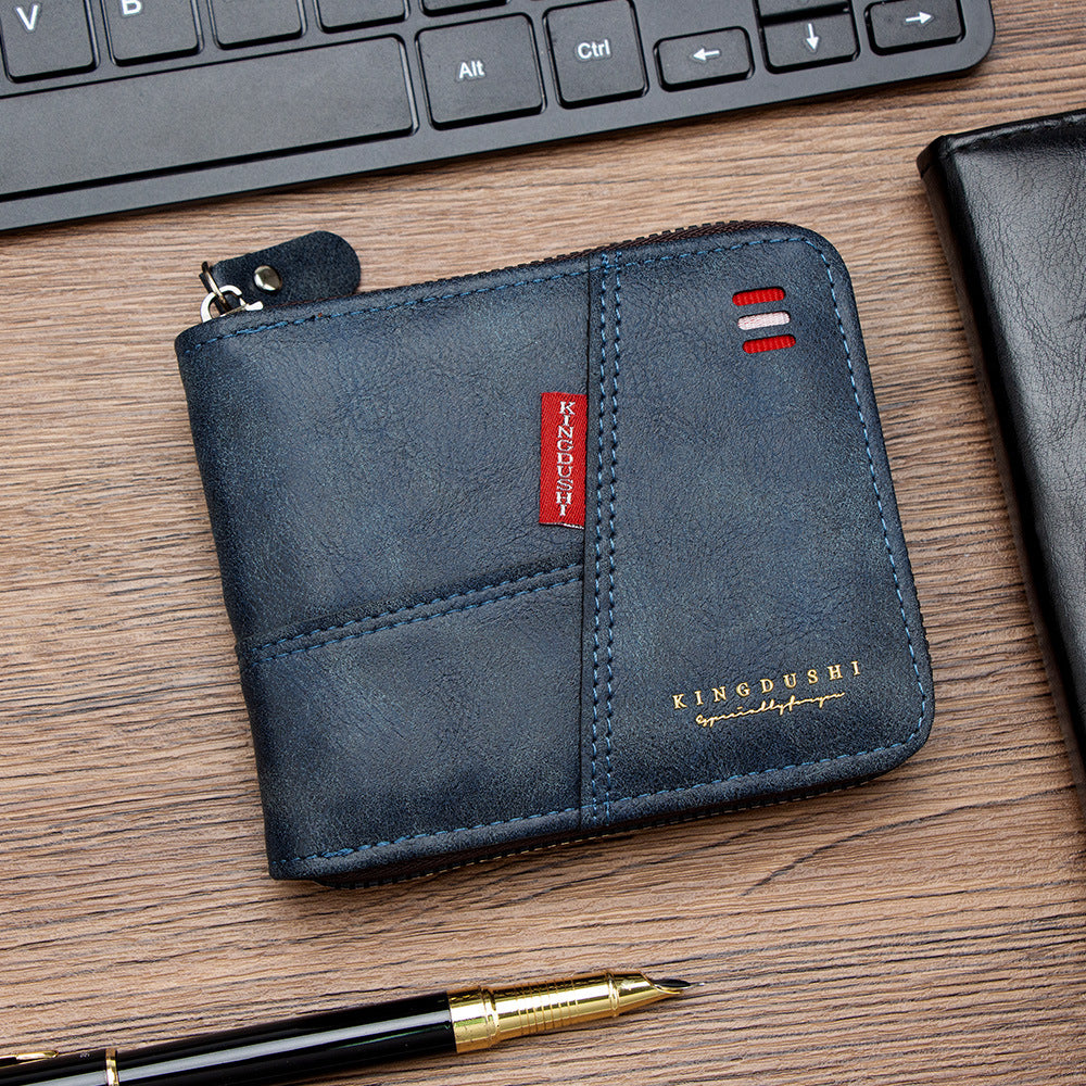 Men's Oil Wax Leather Stitching Short Multiple Slots Scarf Hinge Men's Wallet