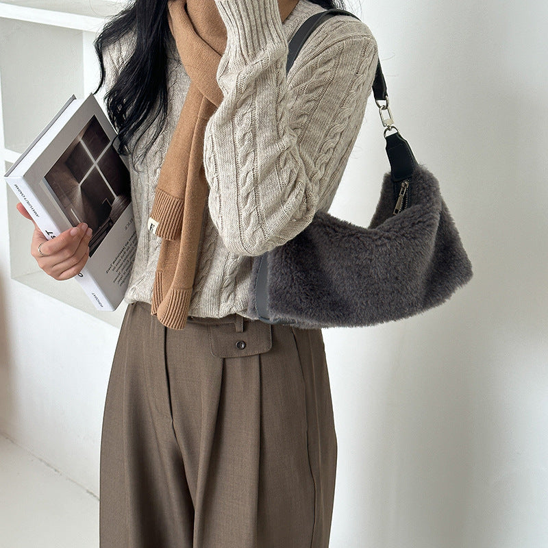 Women's Furry High Sense Underarm Fashion Plush Portable Shoulder Bags