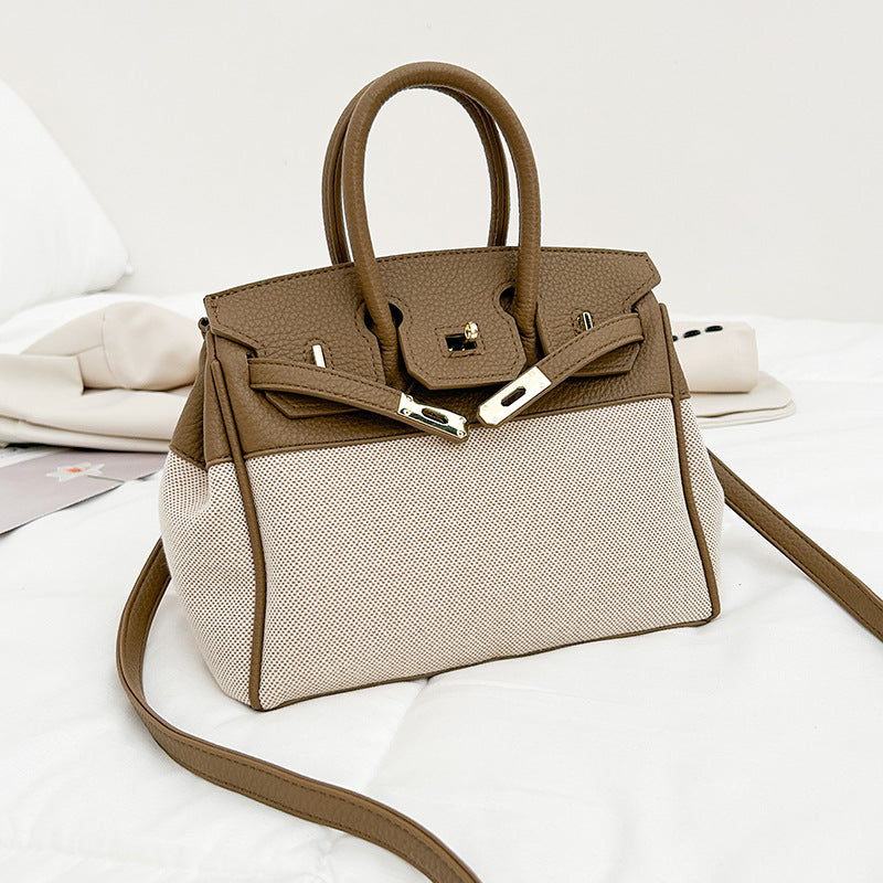 Women's Canvas Large Capacity Kelly Contrast Color Bags