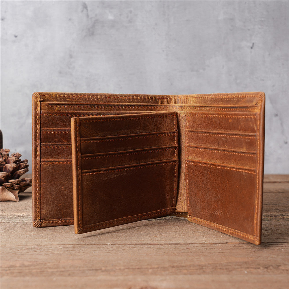 Men's Capacity Retro Crazy Horse Leather Genuine Cattlehide Surface Men's Wallets