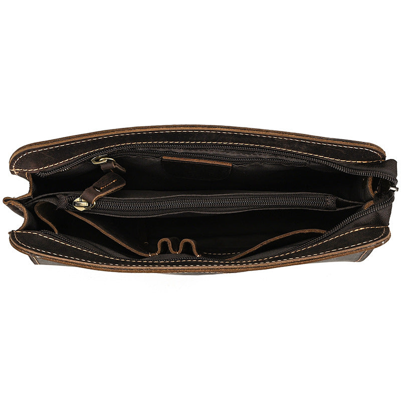 Men's Crazy Horse Leather Vintage First Layer Cowhide Large Men's Handbags