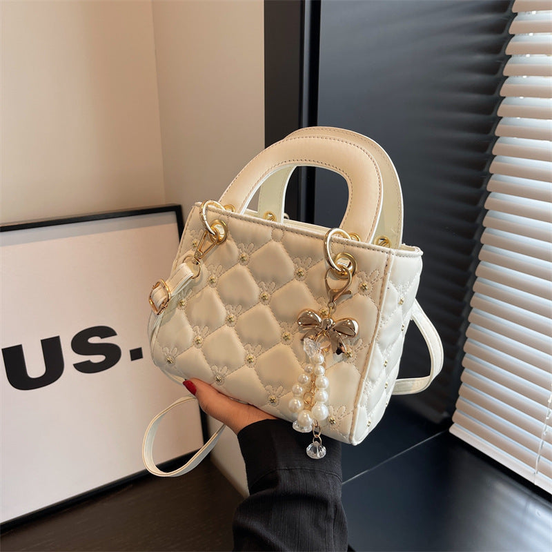 French Style Niche Fashionable Rhombus Pearl Women's Messenger Bag