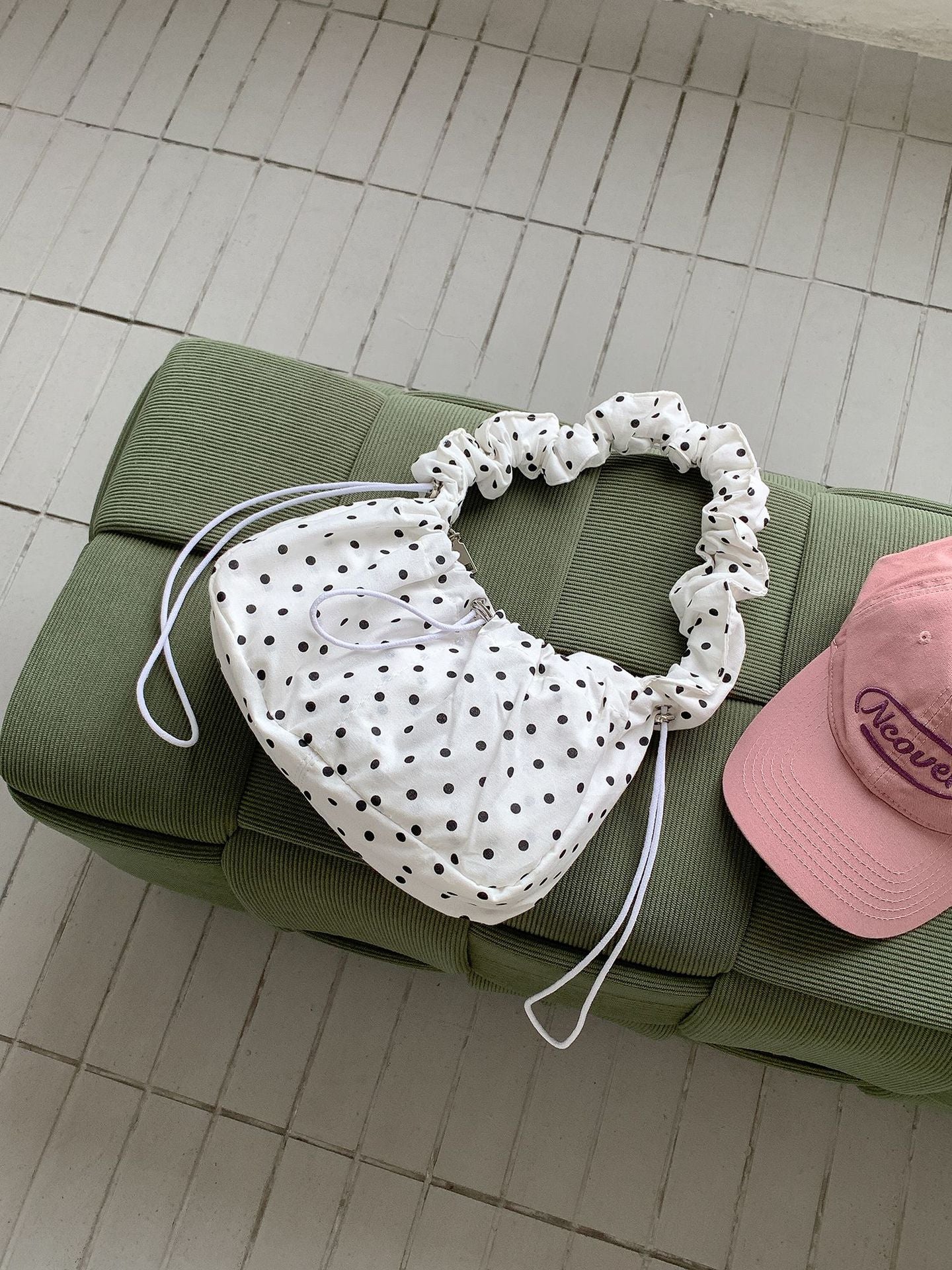 Women's Korean Style Polka Dot Fresh Drawstring Small Square Bags