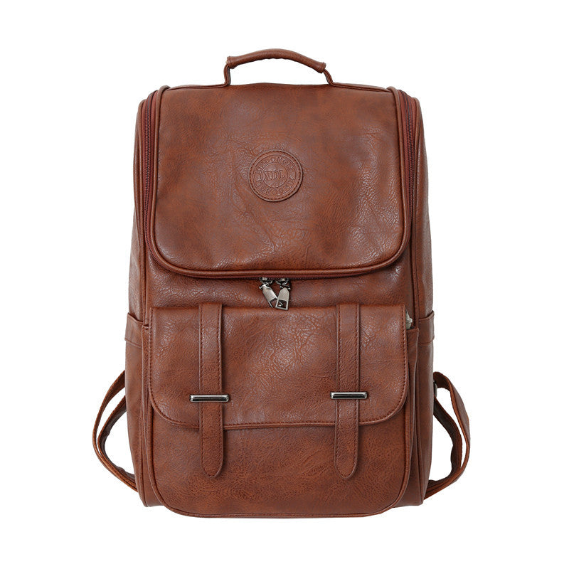 Men's Korean Style Campus Large Capacity Soft Leather Backpacks